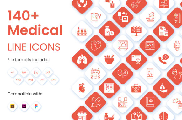 140 Medical Solid Icons Pack for Graphics and Icons