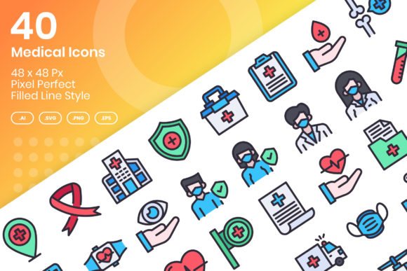 40 Medical Icons - Filled Line