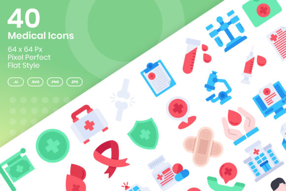 40 Medical Icons - Flat Graphics