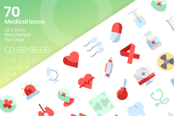 70 Medical Icons - Flat Graphics